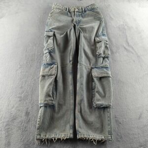 Zara Cargo Jeans 30x32 Blue Stone Wash Wide Leg Baggy Hip Hop Skater Y2K Style